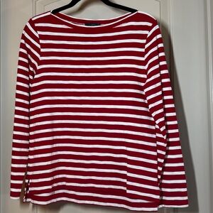 J. Crew Red and White Striped Long Sleeve Tee Size small. G-1167